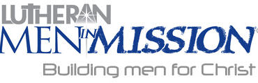 Grey and blue text on white background reads: Lutheran Men in Mission: Building Men for Christ.